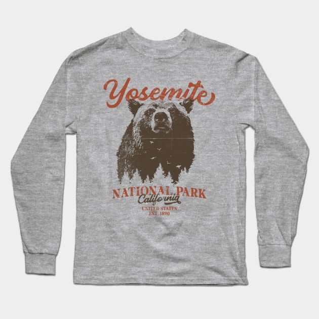 Vintage Yosemite Grizzly Bear California National Park Long Sleeve T-Shirt by Fitastic